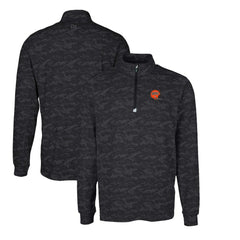 Cincinnati Bengals Cutter & Buck Throwback Logo Traverse Camo Print Stretch Quarter-Zip Pullover Top Black