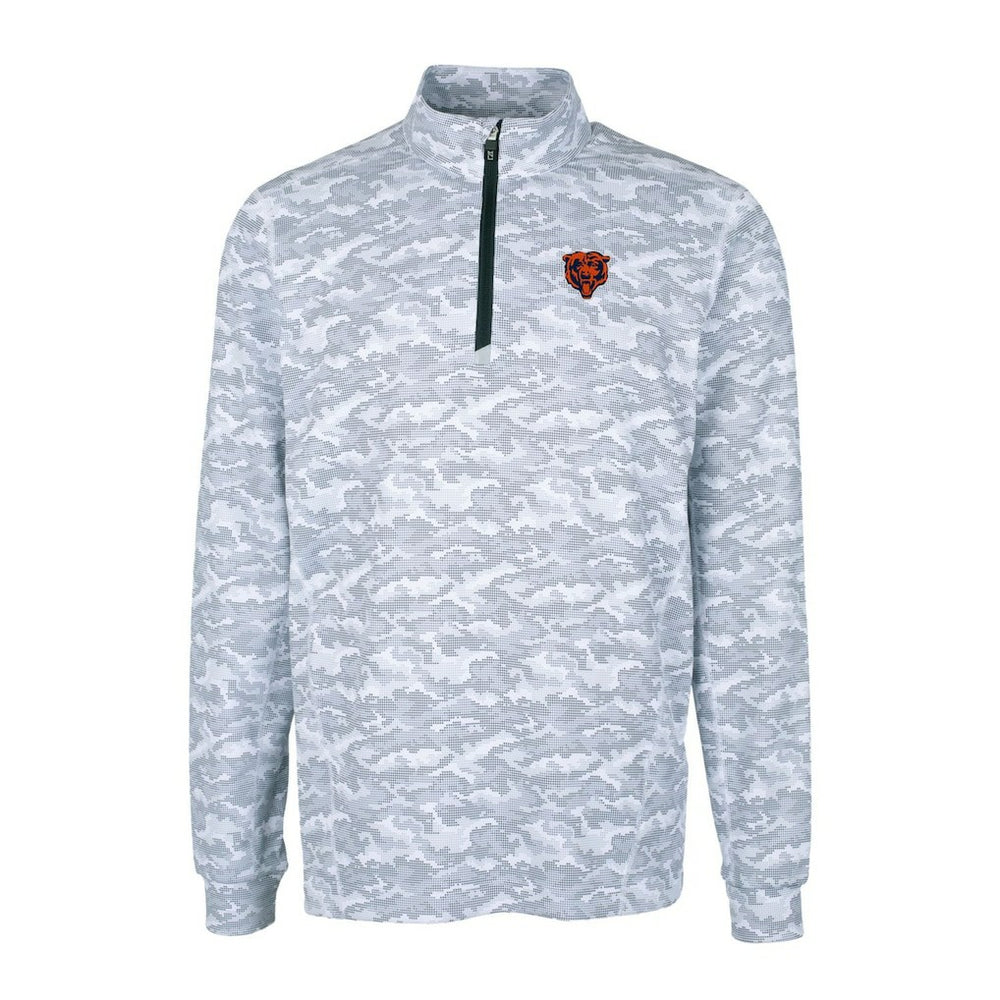 Chicago Bears Cutter & Buck Throwback Logo Traverse Camo Print Stretch Quarter-Zip Pullover Top Charcoal