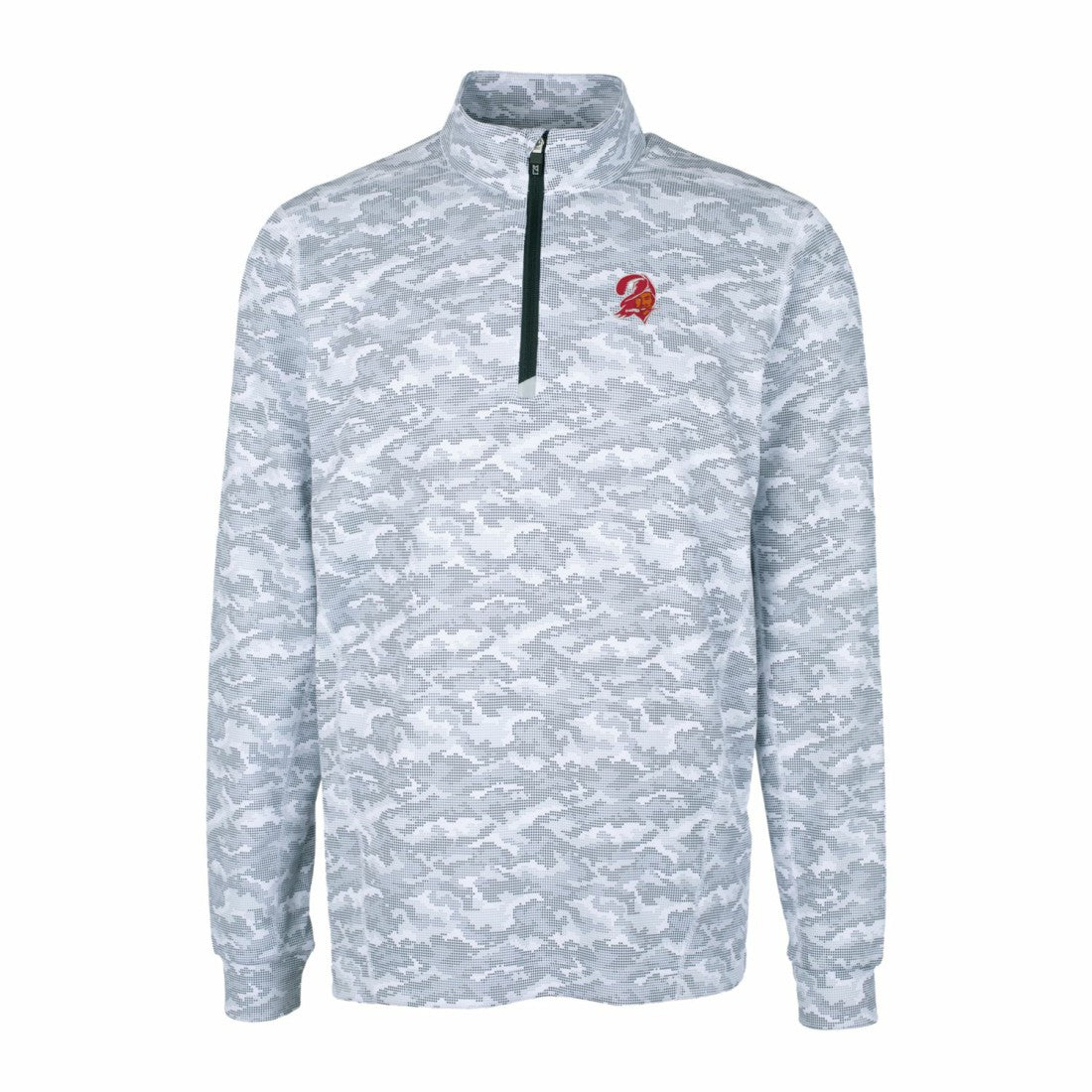 Tampa Bay Buccaneers Cutter & Buck Throwback Logo Traverse Camo Print Stretch Quarter-Zip Pullover Top Charcoal