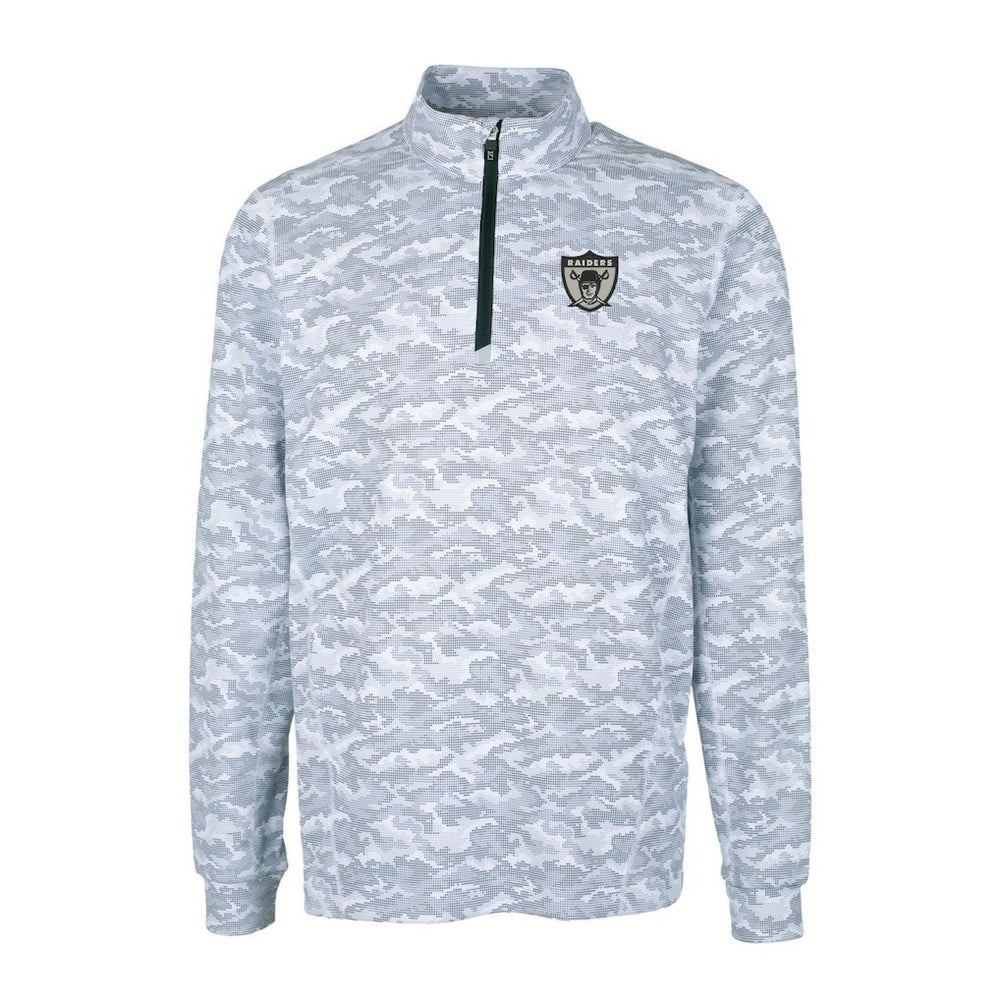 Las Vegas Raiders Cutter & Buck Throwback Logo Traverse Camo Print Stretch Quarter-Zip Pullover Top Charcoal