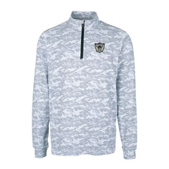 Las Vegas Raiders Cutter & Buck Throwback Logo Traverse Camo Print Stretch Quarter-Zip Pullover Top Charcoal