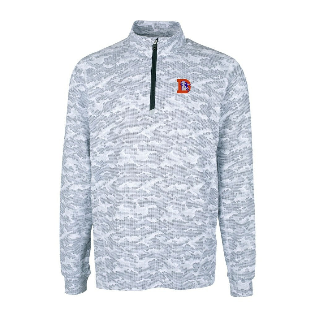 Denver Broncos Cutter & Buck Throwback Logo Traverse Camo Print Stretch Quarter-Zip Pullover Top Charcoal