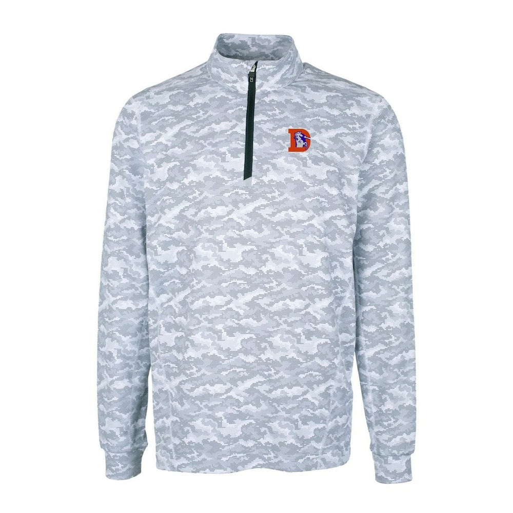 Denver Broncos Cutter & Buck Throwback Logo Traverse Camo Print Stretch Quarter-Zip Pullover Top Charcoal