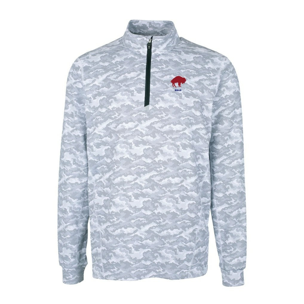 Buffalo Bills Cutter & Buck Throwback Logo Traverse Camo Print Stretch Quarter-Zip Pullover Top Charcoal