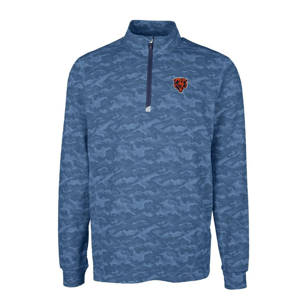Chicago Bears Cutter & Buck Throwback Logo Traverse Camo Print Stretch Quarter-Zip Pullover Top Navy