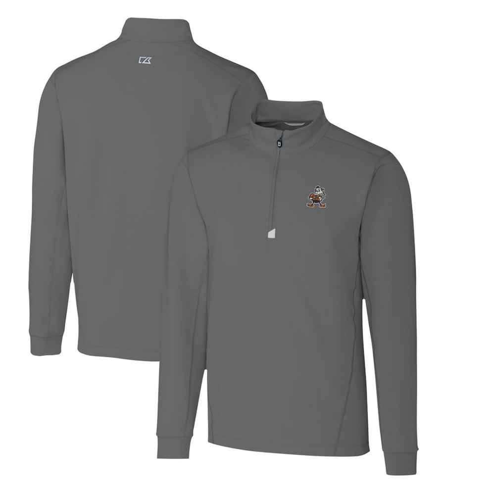 Cleveland Browns Cutter & Buck Throwback Logo Traverse Stretch Quarter-Zip Pullover Top Steel