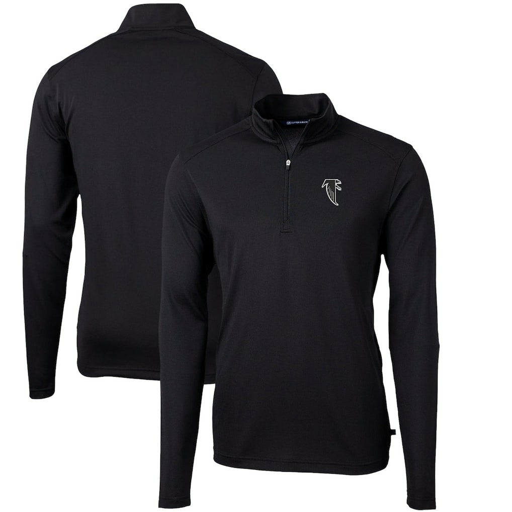 Atlanta Falcons Cutter & Buck Throwback Logo Virtue Eco Pique Recycled Quarter-Zip Pullover Top Black