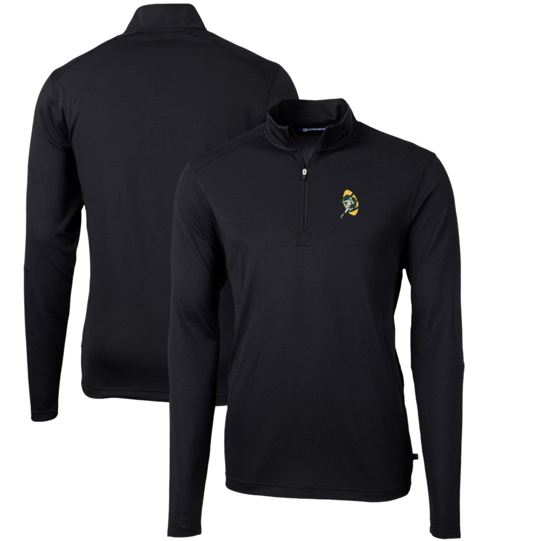 Green Bay Packers Cutter & Buck Throwback Logo Virtue Eco Pique Recycled Quarter-Zip Pullover Top Black