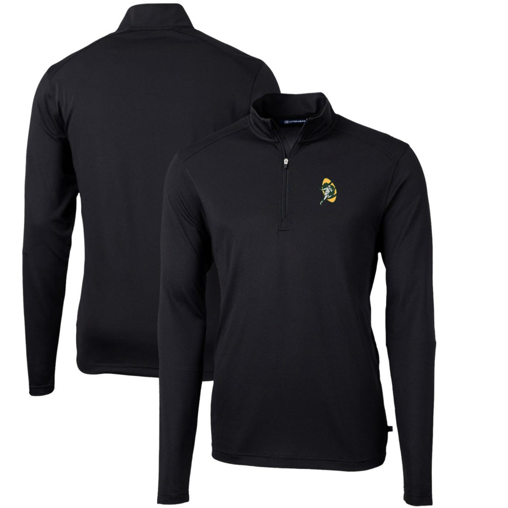 Green Bay Packers Cutter & Buck Throwback Logo Virtue Eco Pique Recycled Quarter-Zip Pullover Top Black