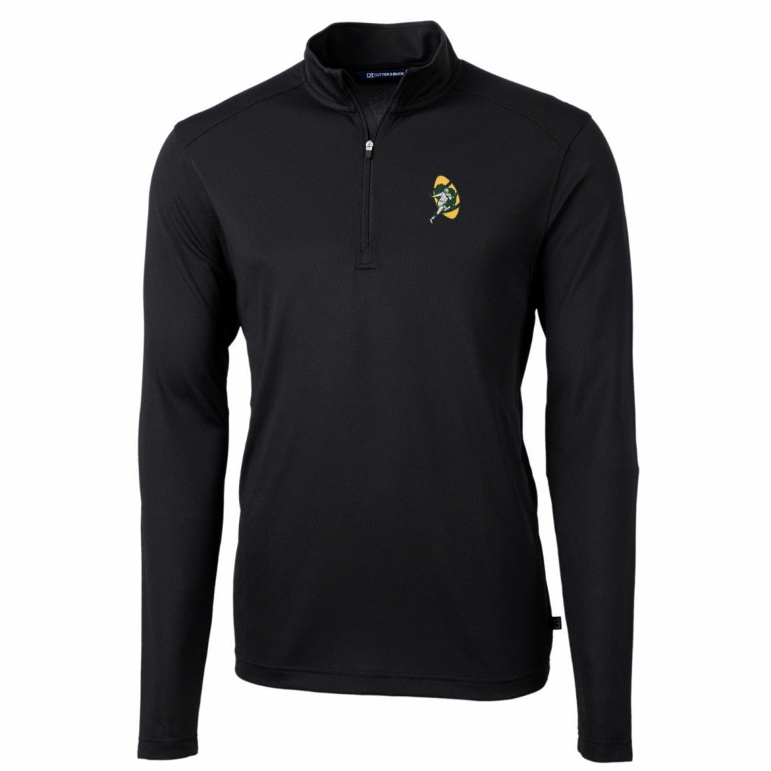 Green Bay Packers Cutter & Buck Throwback Logo Virtue Eco Pique Recycled Quarter-Zip Pullover Top Black