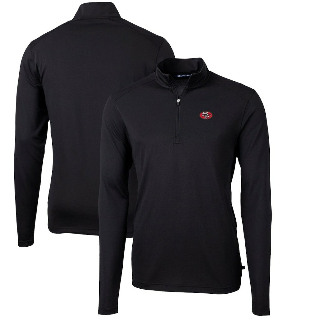 San Francisco 49ers Cutter & Buck Throwback Logo Virtue Eco Pique Recycled Quarter-Zip Pullover Top Black