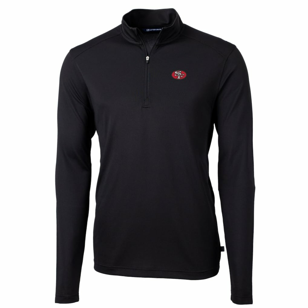 San Francisco 49ers Cutter & Buck Throwback Logo Virtue Eco Pique Recycled Quarter-Zip Pullover Top Black