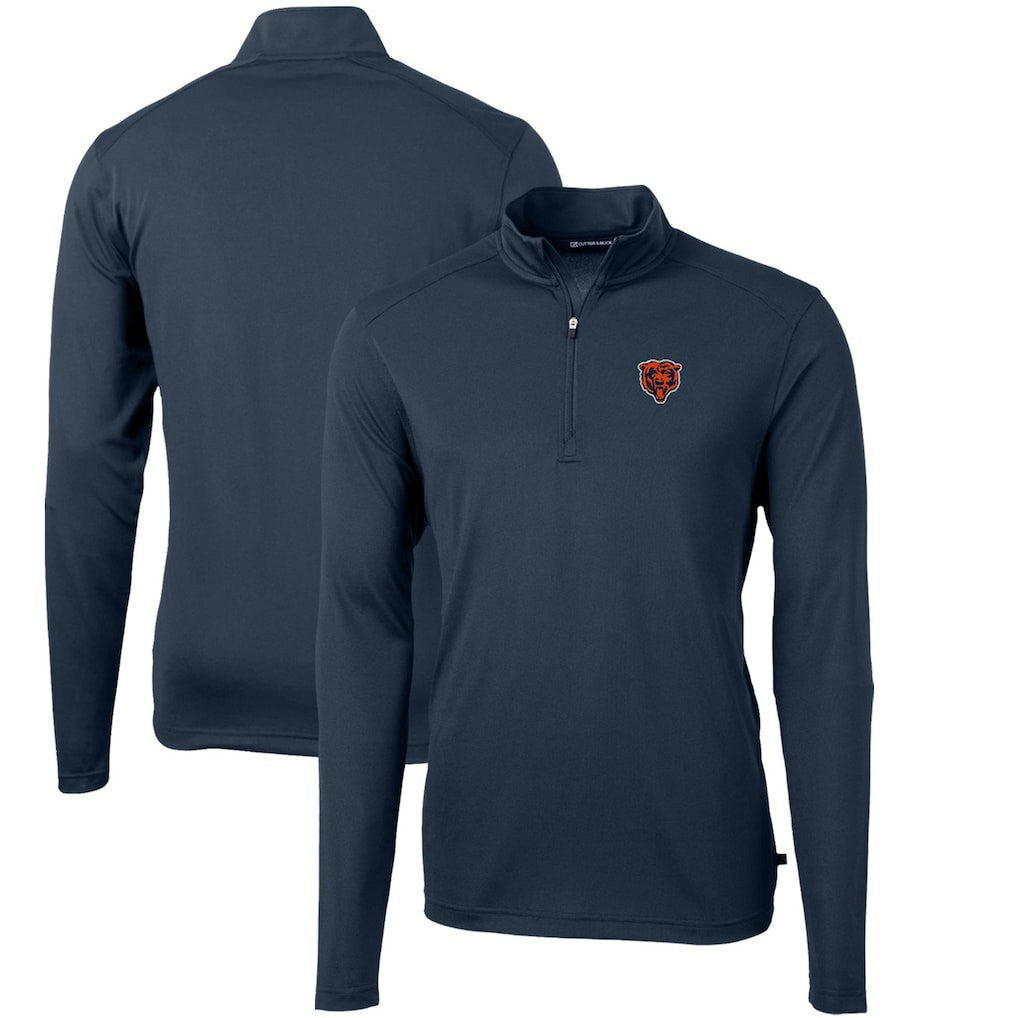 Chicago Bears Cutter & Buck Throwback Logo Virtue Eco Pique Recycled Quarter-Zip Pullover Top Navy