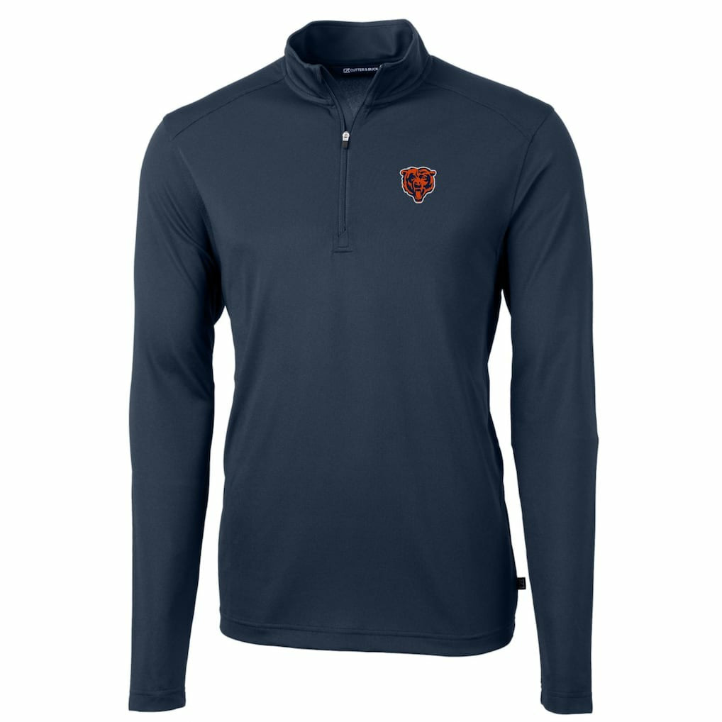 Chicago Bears Cutter & Buck Throwback Logo Virtue Eco Pique Recycled Quarter-Zip Pullover Top Navy
