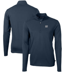 New York Giants Cutter & Buck Throwback Logo Virtue Eco Pique Recycled Quarter-Zip Pullover Top Navy