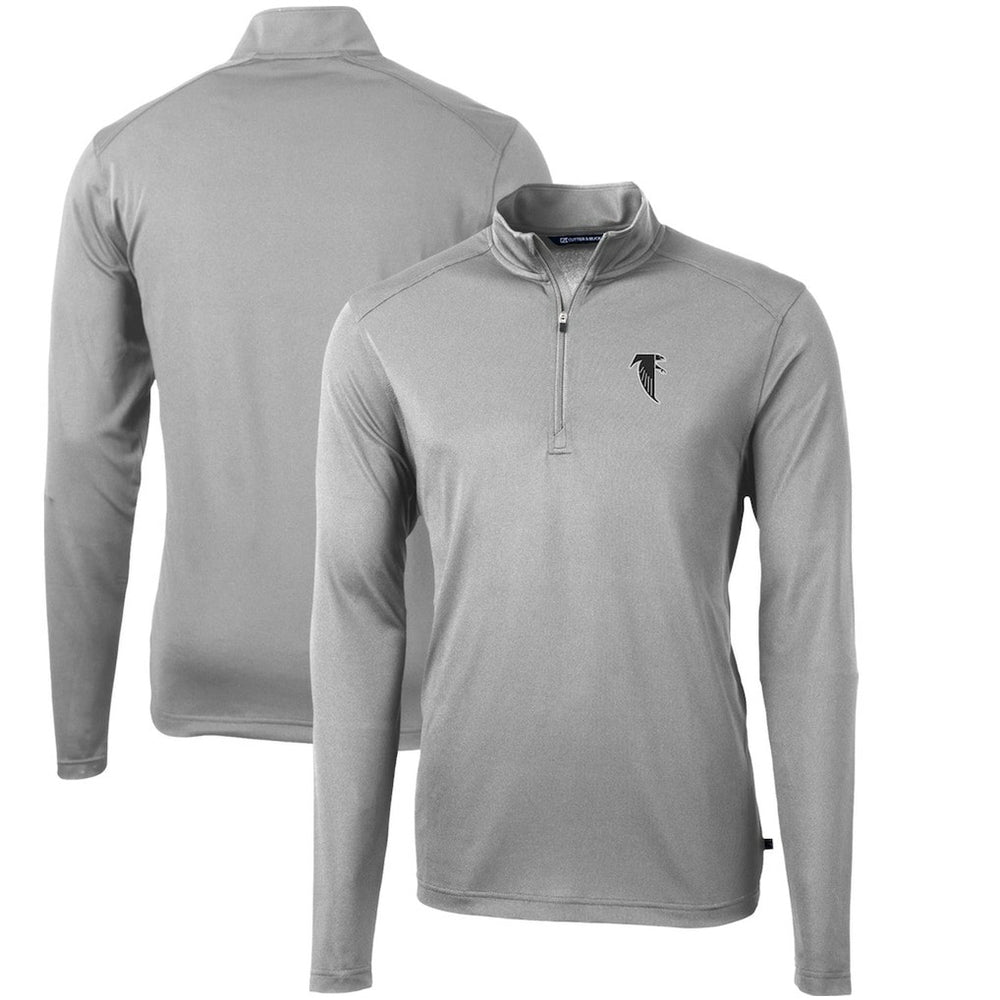 Atlanta Falcons Cutter & Buck Throwback Logo Virtue Eco Pique Recycled Quarter-Zip Pullover Top Gray