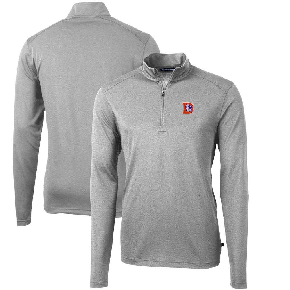 Denver Broncos Cutter & Buck Throwback Logo Virtue Eco Pique Recycled Quarter-Zip Pullover Top Gray