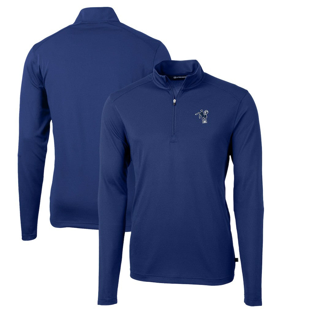 Indianapolis Colts Cutter & Buck Throwback Logo Virtue Eco Pique Recycled Quarter-Zip Pullover Top Royal