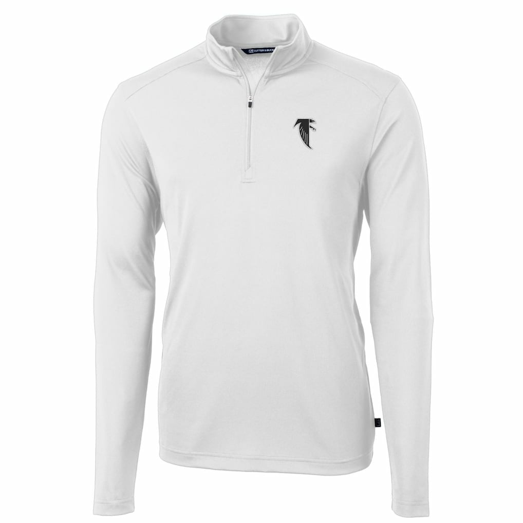 Atlanta Falcons Cutter & Buck Throwback Logo Virtue Eco Pique Recycled Quarter-Zip Pullover Top White