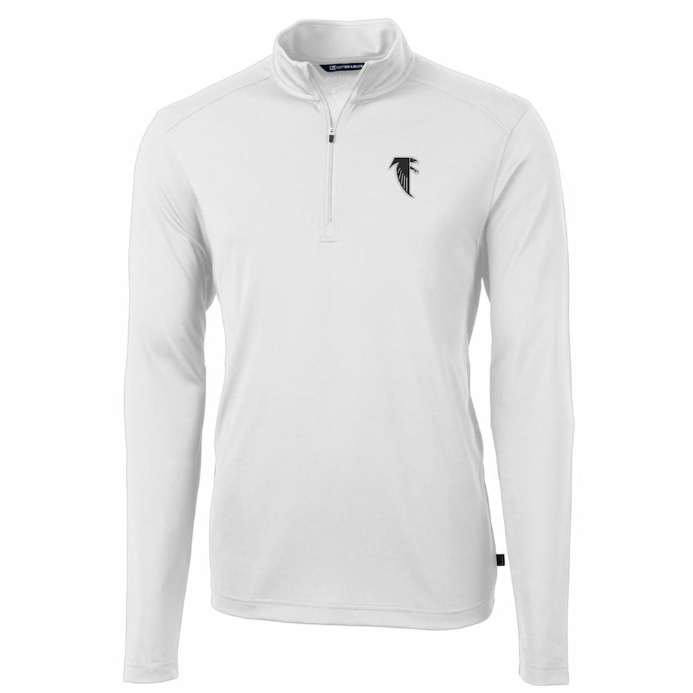 Atlanta Falcons Cutter & Buck Throwback Logo Virtue Eco Pique Recycled Quarter-Zip Pullover Top White