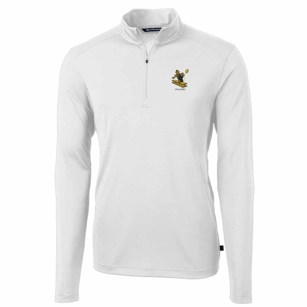 Pittsburgh Steelers Cutter & Buck Throwback Logo Virtue Eco Pique Recycled Quarter-Zip Pullover Top White