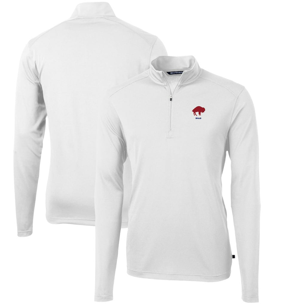 Buffalo Bills Cutter & Buck Throwback Logo Virtue Eco Pique Recycled Quarter-Zip Pullover Top White