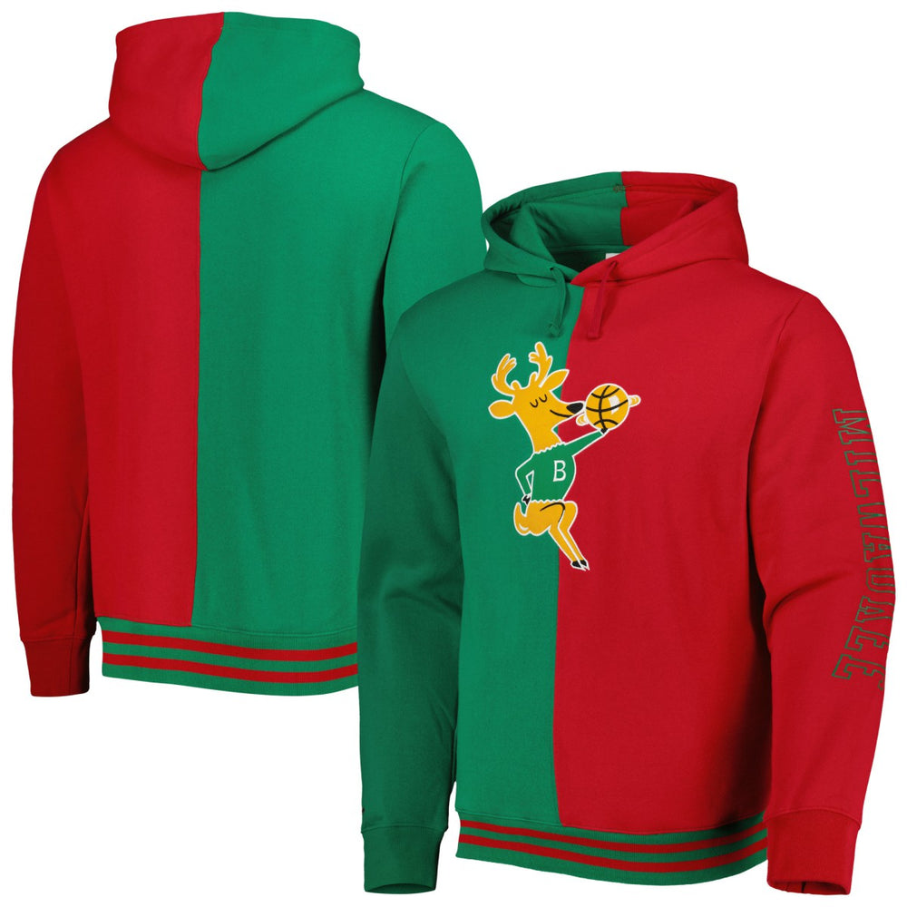 Milwaukee Bucks Hardwood Classics Split Pullover Hoodie Green/Red