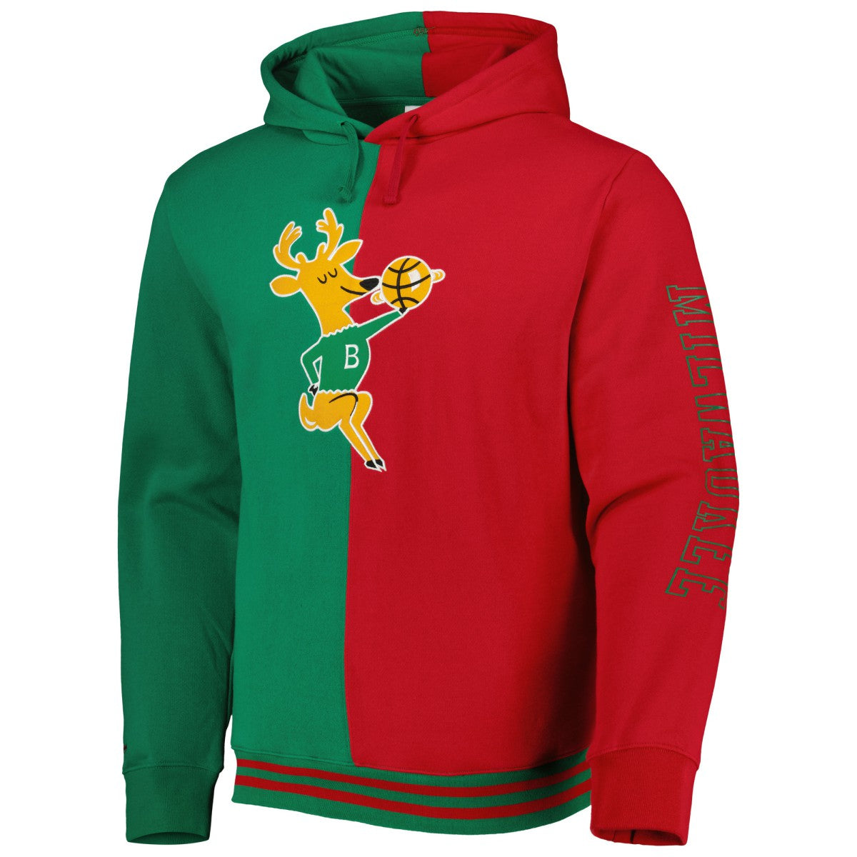 Milwaukee Bucks Hardwood Classics Split Pullover Hoodie Green/Red
