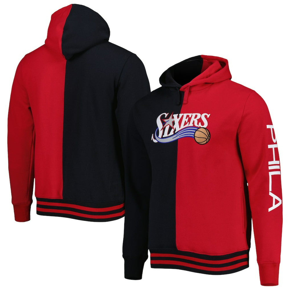Philadelphia 76ers Hardwood Classics Split Pullover Hoodie Black/Red