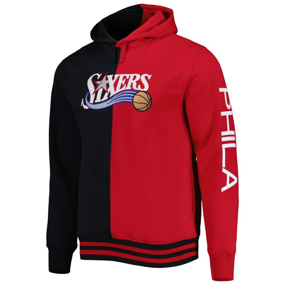 Philadelphia 76ers Hardwood Classics Split Pullover Hoodie Black/Red