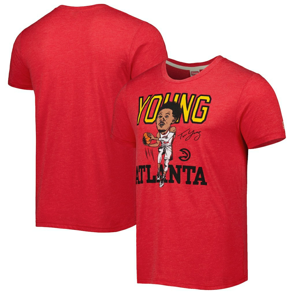 Trae Young Atlanta Hawks Homage Caricature Tri-Blend T-Shirt Red