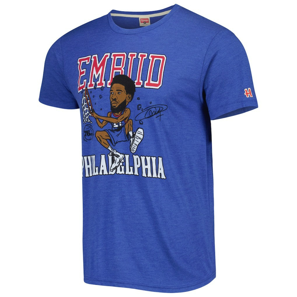 Joel Embiid Philadelphia 76ers Homage Caricature Tri-Blend T-Shirt Royal