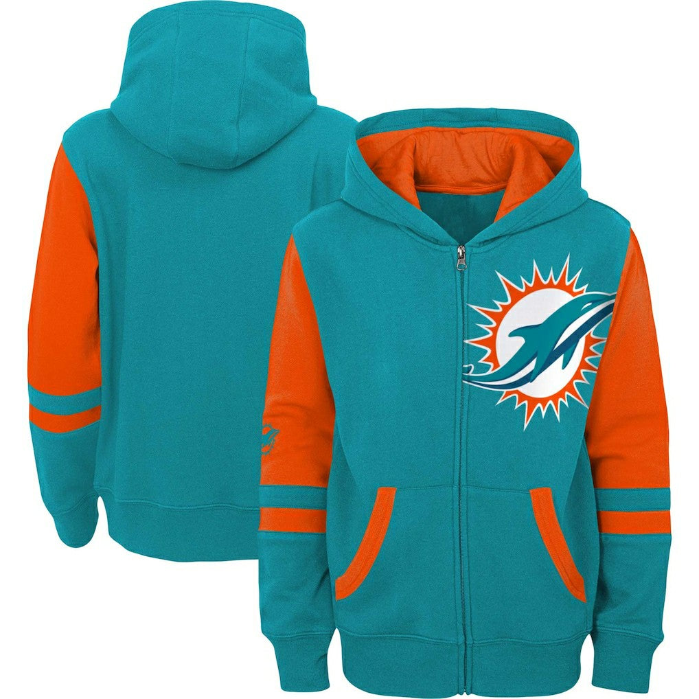 Miami Dolphins Youth Colorblock Full-Zip Hoodie Aqua