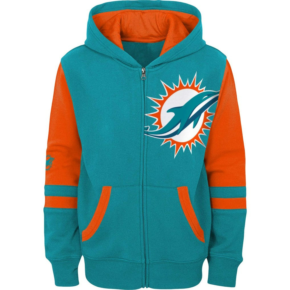 Miami Dolphins Youth Colorblock Full-Zip Hoodie Aqua