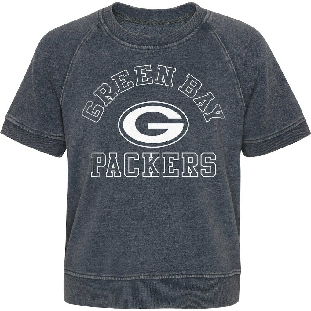 Green Bay Packers Girls Juniors Cheer Squad Raglan T-Shirt Heather Charcoal
