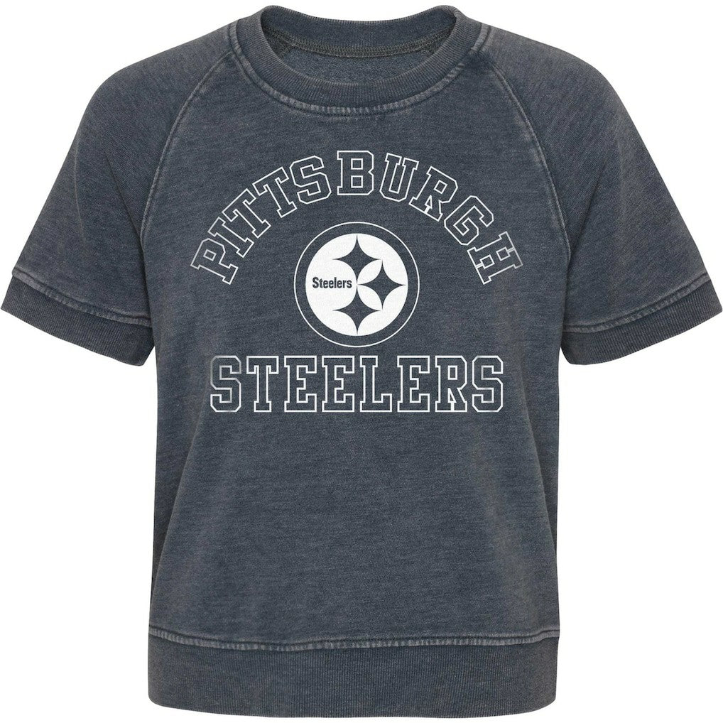 Pittsburgh Steelers Girls Juniors Cheer Squad Raglan T-Shirt Heather Charcoal