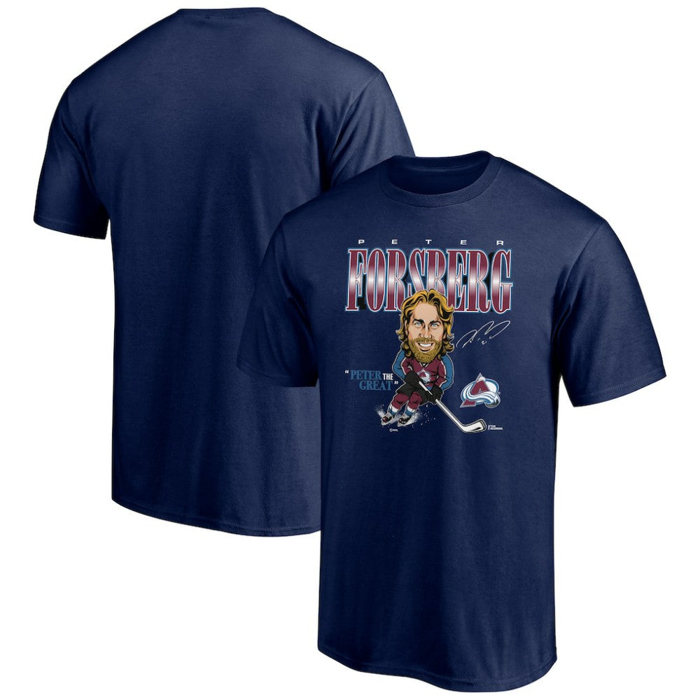 NHL Peter Forsberg Colorado Avalanche Player Caricature T-Shirt - Navy