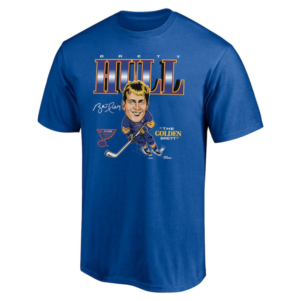 NHL Brett Hull St. Louis Blues Player Caricature T-Shirt - Blue