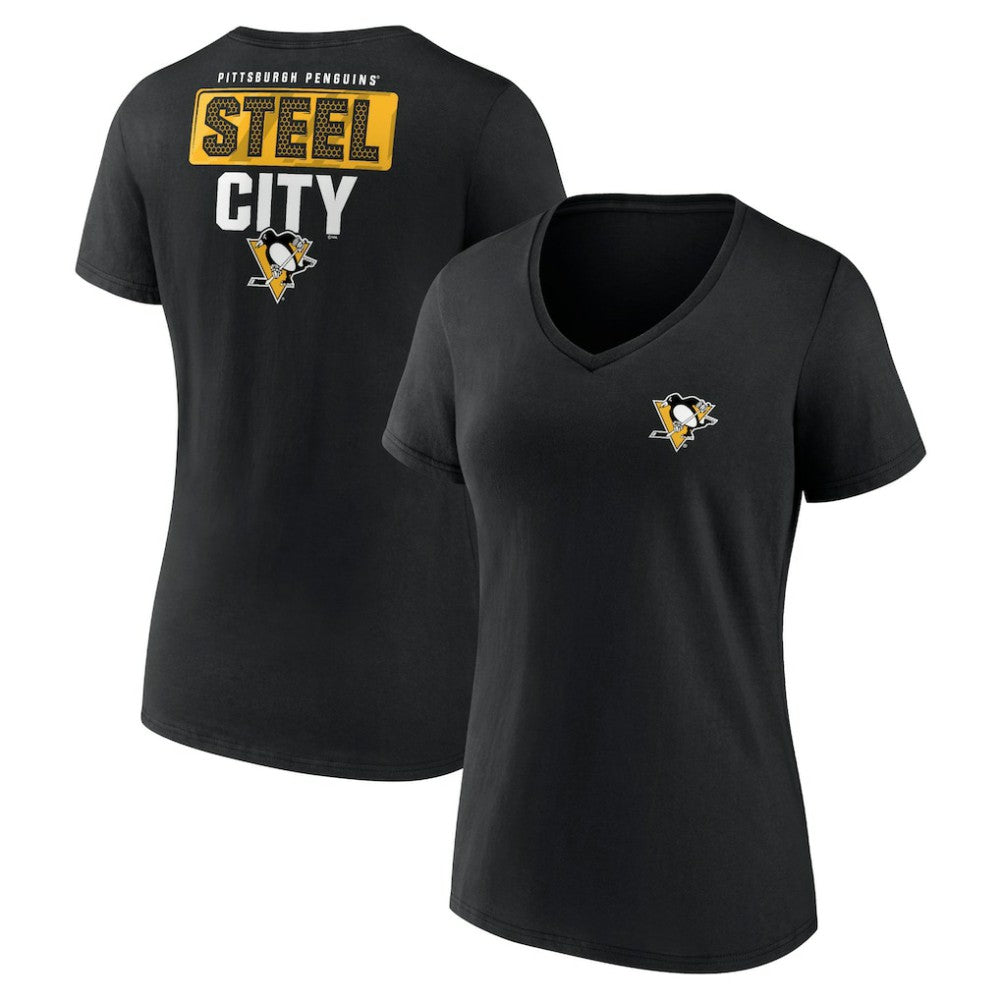 NHL Pittsburgh Penguins Women's Territorial V-Neck T-Shirt - Black