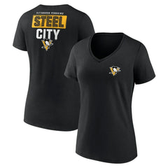 NHL Pittsburgh Penguins Women's Territorial V-Neck T-Shirt - Black