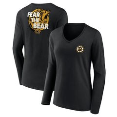 NHL Boston Bruins Women's Territorial Long Sleeve V-Neck T-Shirt - Black