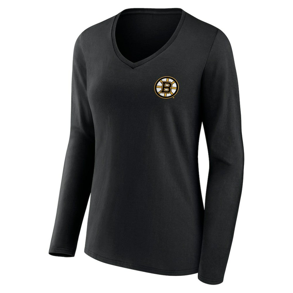 NHL Boston Bruins Women's Territorial Long Sleeve V-Neck T-Shirt - Black