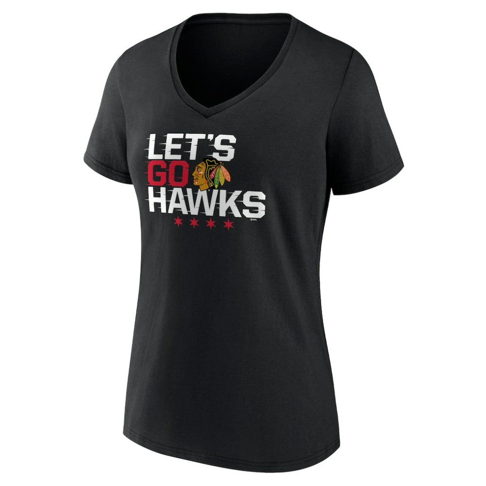 NHL Chicago Blackhawks Women's Shout Out V-Neck T-Shirt - Black