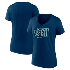 NHL Seattle Kraken Women's Proclamation V-Neck T-Shirt - Deep Sea Blue
