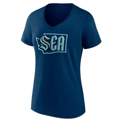 NHL Seattle Kraken Women's Proclamation V-Neck T-Shirt - Deep Sea Blue