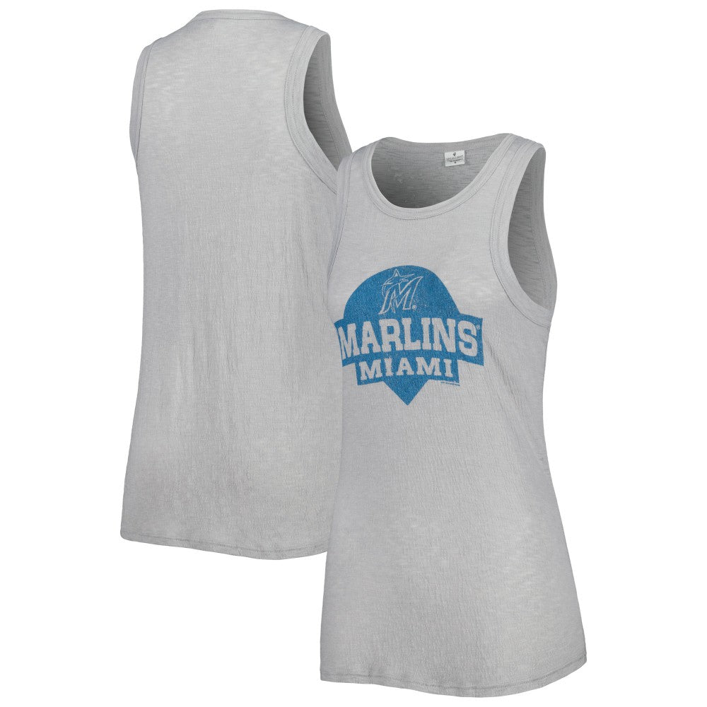 Miami Marlins Soft as a Grape Women's Tri-Blend Tank Top - Gray Tanks