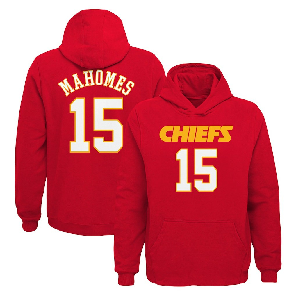 Patrick Mahomes Kansas City Chiefs Youth Mainliner Player Name & Number Pullover Hoodie Red