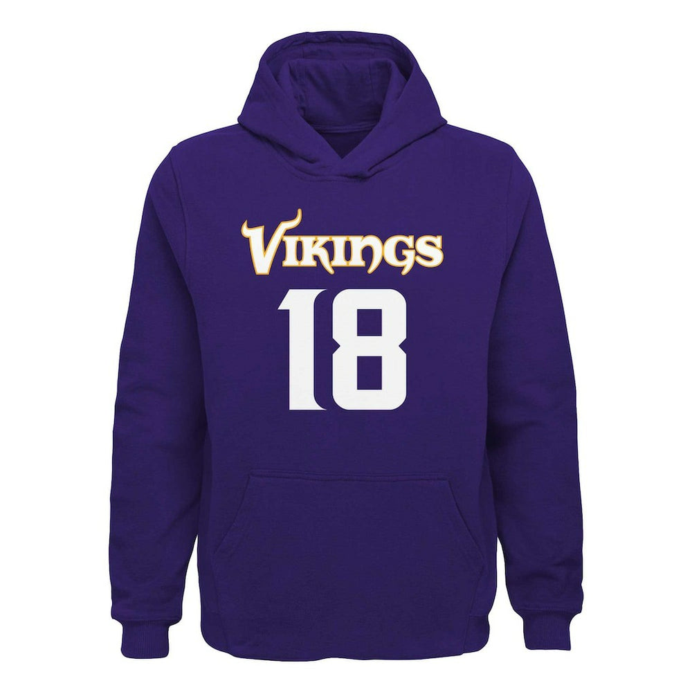 Justin Jefferson Minnesota Vikings Youth Mainliner Player Name & Number Pullover Hoodie Purple