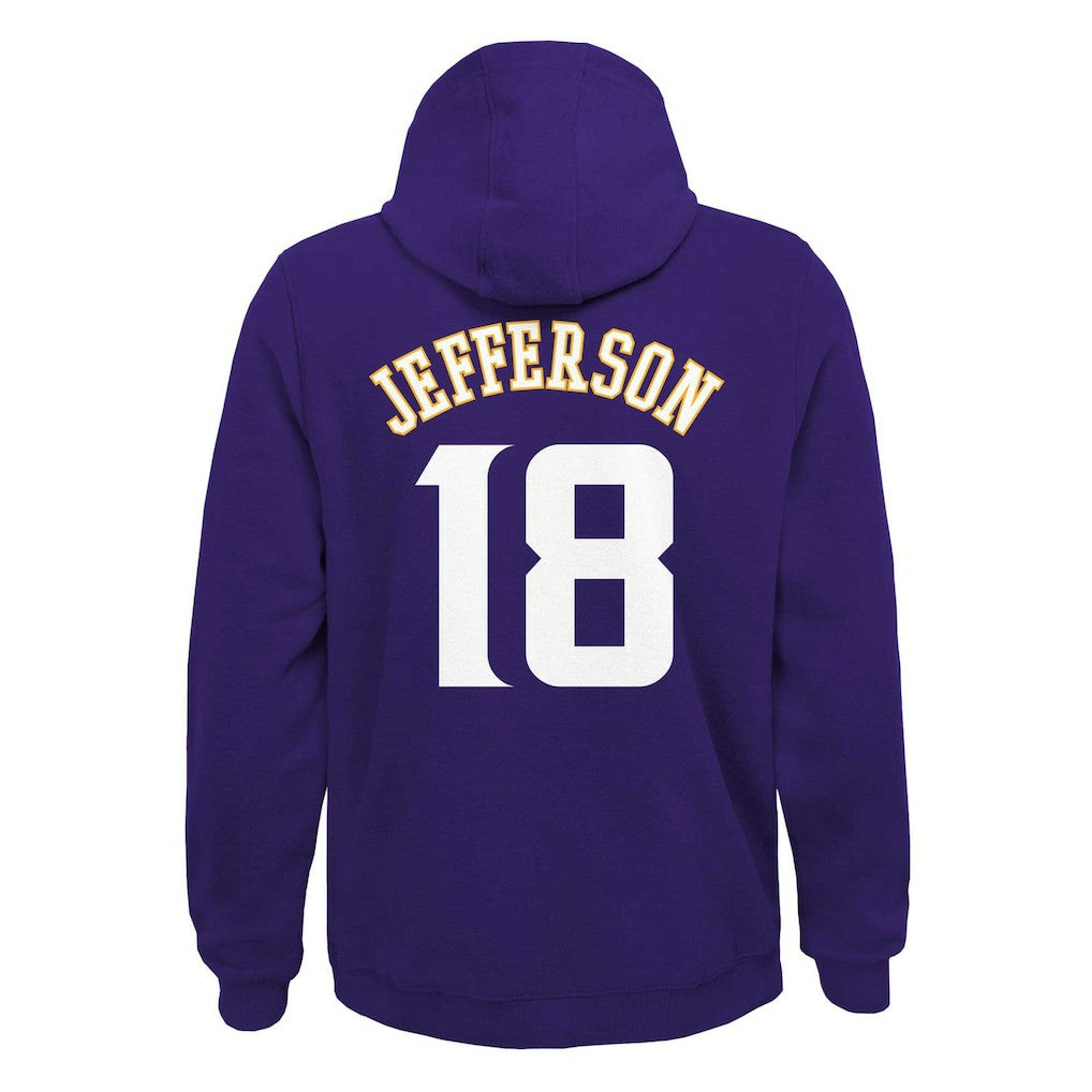 Justin Jefferson Minnesota Vikings Youth Mainliner Player Name & Number Pullover Hoodie Purple