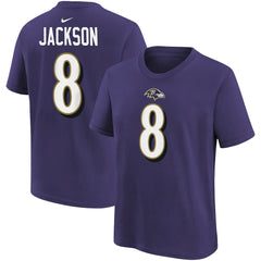 Lamar Jackson Baltimore Ravens Youth Player Name & Number T-Shirt Purple